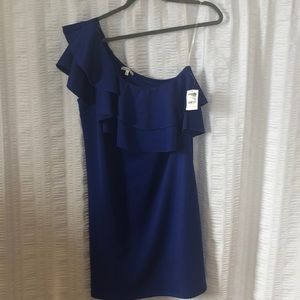 royal blue ruffle shift dress